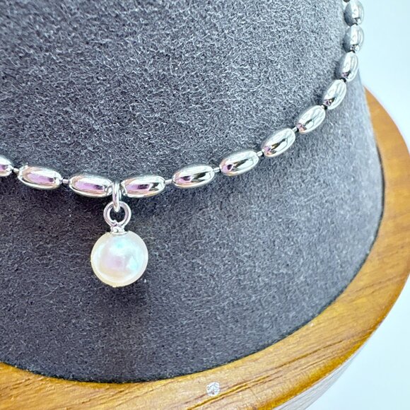 Sterling Silver 925 Natural Pearl Bead Design Chain Bracelet Size 7.25" Length - Picture 4 of 9